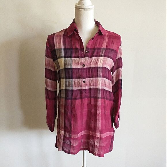 Burberry Brit cranberry check tunic shirt XS - Picture 1 of 3